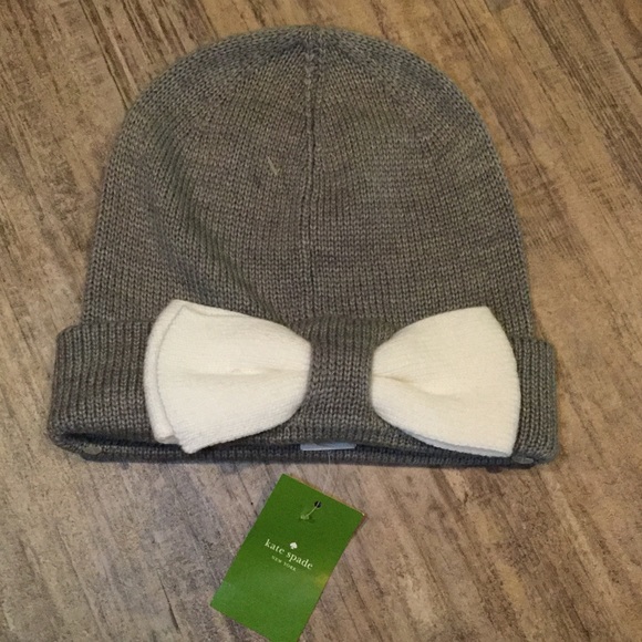 NIB Kate Spade Gray Bow Beanie and Gloves Box Set - Picture 3 of 4